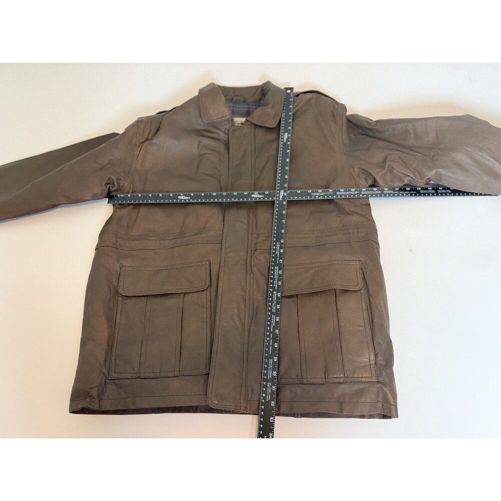 Burk’s Bay Brown Genuine Leather Jacket Plaid Lined Size L - Picture 5 of 16